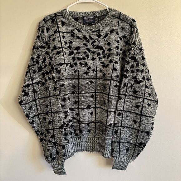 VTG Barnaby Crew Neck Sweater Geometric Black Gray Long Sleeve - Mens Size Med - Picture 1 of 8